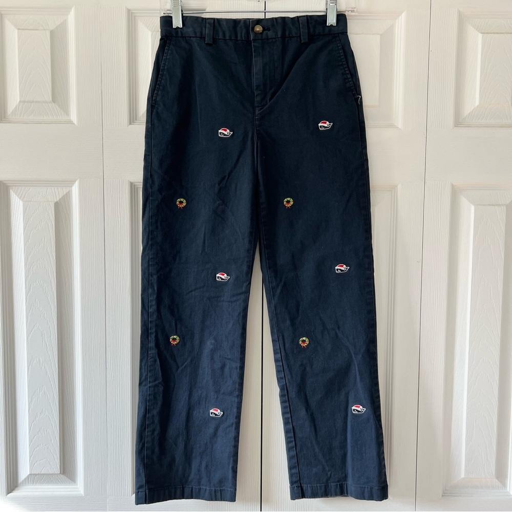 Boys Vineyard Vines Christmas Embroidered Breaker Pant Navy size 14